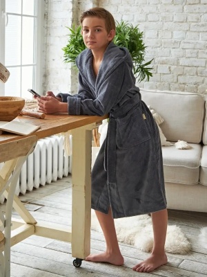 Подростковый бамбуковый халат Little gentleman (Серый)