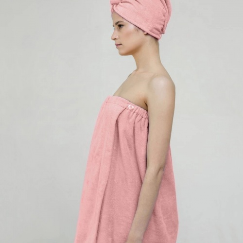 Женский махровый банный комплект Премиум (Пудрово-розовый)