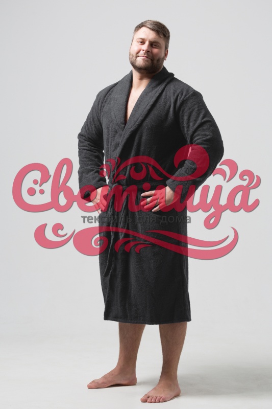 Мужской классический махровый халат с шалькой (Серый)